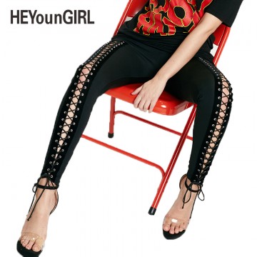 HEYounGIRL 2017 Summer Black Rivet Pencil Pants Long Solid Black Hollow Out Hole Bottoms Women Casual Streetwear Capris Trousers32803660434