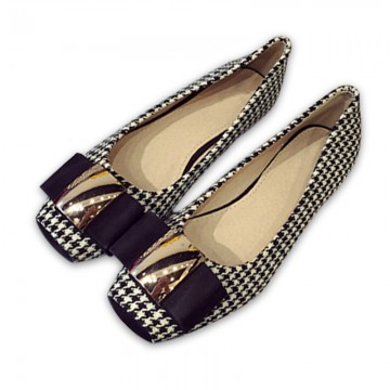 High Quality Classic Plaid Shoes Women Flats Fashion Bowknot Metal Women&#39;s Flats Luxury Brand Ladies Boat Shoes Plus Size ZH68732702078065