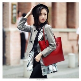 High Quality Leather Women Bag Bucket Shoulder Bags Solid Big Handbag Large Capacity Top-handle Bags Herald Fashion New Arrivals