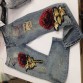 High quality slim jeans lady elastic pencil pants elegant style tight legs jeans ripped vintage rose sequined skinny jeans B117