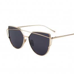 Hot Sale Mirror Flat Lense Women Cat Eye Sunglasses Classic Brand Designer Twin-Beams Rose Gold Frame Sun Glasses for Women M195