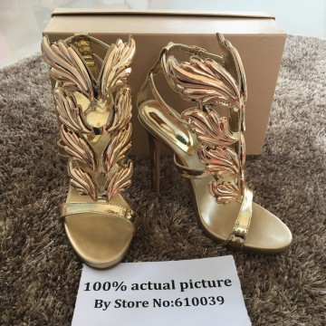 Hot sell women high heel sandals gold leaf flame gladiator sandal shoes party dress shoe woman patent leather high heels32656227283