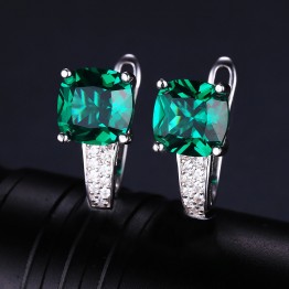 JewelryPalace Cushion 3.1ct Created Green Emerald Clip Earrings 100% Real 925 Sterling Silver Charms Fine Jewelry For Women 2017