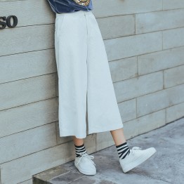 Kesebi 2017 Summer New Hot Female Classic Basic Solid Color Bottoms Women Casual White Corduroy Wide Leg Pants BMA130B#940