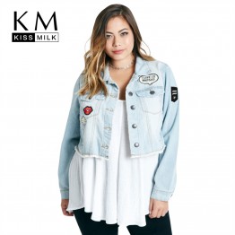 Kissmilk Plus Size Fashion Women Clothing Solid Streetwear Casual Distressed Short Denim Jacket With Patches Big Size Coat 6XL