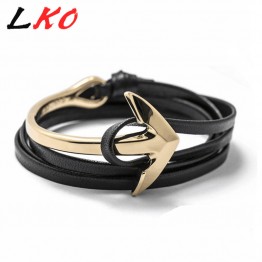 LKO 2017 Fashion Jewelry Hot Sale 76cm PU Leather Bracelet Men Anchor Bracelets For Women Best Friend Gift Free Shipping 1-12