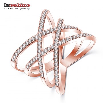 LZESHINE 2017 Fashion Rings for Women Double Cross X Shape Exquisite Ring Zirconia Micro Paved Silver Color Jewelry CRI1029-B