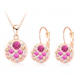 LZESHINE Hot 2017 Austrian Crystal Jewelry Set for Women Rose Gold Color Round Style Pendant/Earrings Sets parure bijoux femme