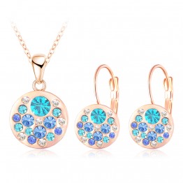 LZESHINE Hot 2017 Austrian Crystal Jewelry Set for Women Rose Gold Color Round Style Pendant/Earrings Sets parure bijoux femme