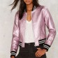 Lemon Autumn Women Side Pocket Casual Shaping Zipper Coat Solid Pink Metallic Contrast PU Bomber Jacket Slim Street Style Jacket32749179191