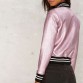 Lemon Autumn Women Side Pocket Casual Shaping Zipper Coat Solid Pink Metallic Contrast PU Bomber Jacket Slim Street Style Jacket