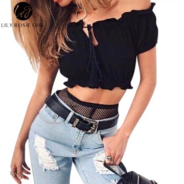Lily Rosie Girl Women 2017 White Off Shoulder Sexy Slash Neck Bow Summer Tops Fashion Blusas Mujer Beach Shirt Blouse32805420651