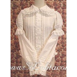 Lolita Multilayer lace Trim White Pleated Cotton Blouse