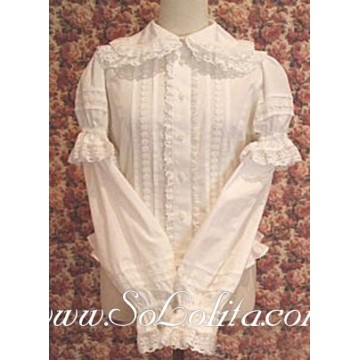 Lolita Multilayer lace Trim White Pleated Cotton Blouse32432600391