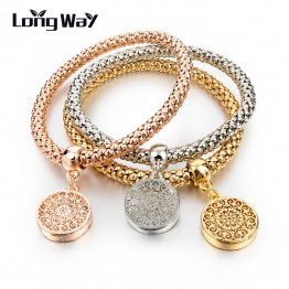LongWay 2017 New Fashion Bracelets Bangles Jewelry Gold Color Chain Bracelet Round Hollow Charm Bracelets For Women SBR140339