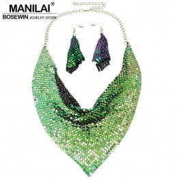 MANILAI Indian Jewelry Set Chic Style Shining Metal Slice Bib Choker Necklaces Earring Party / Wedding Fashion Jewelry Sets 2017