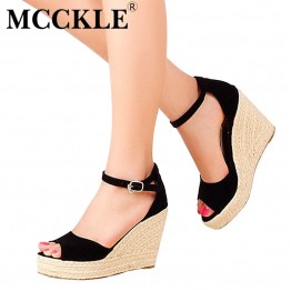MCCKLE Fashion Superior Quality Comfortable Bohemian Wedges Women Sandals For Lady Shoes High Platform Open Toe Flip Flops Plus