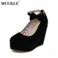 MCCKLE  Women Fashion Buckle Ladies Shoes Wedges High Heels Platform black casual bowtie Pumps tenis feminino sapato feminino 