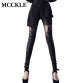 MCCKLE womens leggings 2017 Leather Lace Patchwork Fitness Leggins Punk Rock Sexy Lace Up Gothic Black Jeggings Pants New