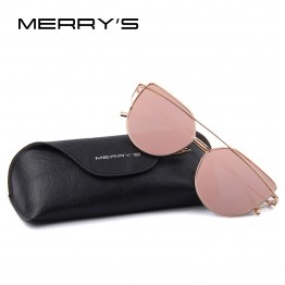 MERRY'S Fashion Women Cat Eye Sunglasses Classic Brand Designer Twin-Beams Sunglasses Coating Mirror Flat Panel Lens S'7882
