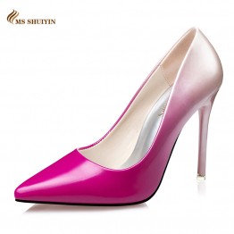 MS 2017 Women pumps Fashion pointed toe patent leather stiletto high heels shoes Spring Summer Wedding Shoes woman high heels