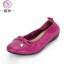 MUYANG Chinese Brand Women Genuine Leather Flat Shoes Woman Loafers,Women Shoes Handmade Maternity Casual Shoes Women Flats