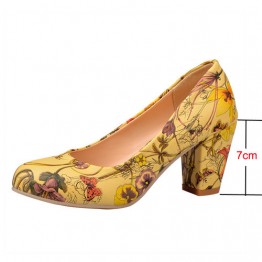 Meotina High Heels Women Shoes Heels Round Toe Square Heels Female Flower Pumps Cheap Work Shoes Yellow Red Large size 9 10 43
