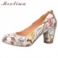 Meotina High Heels Women Shoes Heels Round Toe Square Heels Female Flower Pumps Cheap Work Shoes Yellow Red Large size 9 10 4332260347578