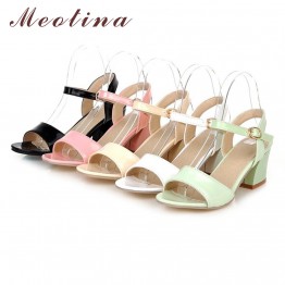 Meotina Women Sandals 2017 Summer Shoes Sandals Size 9 10 Open Toe Ladies Chunky High Heels Sandals White Pink Green Shoes 34-43