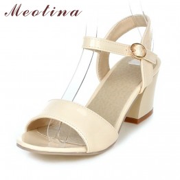 Meotina Women Sandals 2017 Summer Shoes Sandals Size 9 10 Open Toe Ladies Chunky High Heels Sandals White Pink Green Shoes 34-43