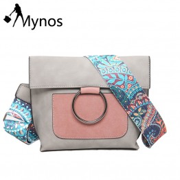 Mynos Bohemian Strap Women Crossbody Bag Metal Ring Shoulder Bag Suede Leather Messenger Bag Patchwork Purse Bolsas Feminina Sac