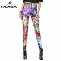 NADANBAO New Design Leggins Fashion Elastic Graffiti Spray Digital Legins Printed Women Leggings Women Pants