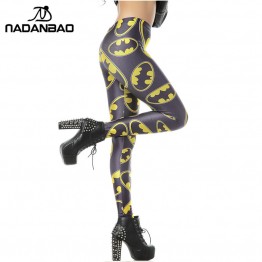 NADANBAO New Women Leggins High Waist Cartoon Batman Logo Badge Legins Printed Skinny Leggings