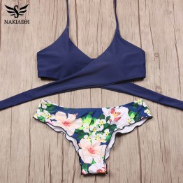 NAKIAEOI 2017 Sexy Cross Brazilian Bikinis Women Swimwear Swimsuit Push Up Bikini Set Halter Top Beach Bathing Suits Swim Wear