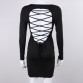 Nadafair Trendy Lace Up Backless Long Sleeve Bodycon Mini Dress Black Red Criss Cross Stretch Sheath Sexy Club Party Dresses