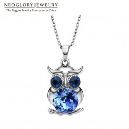 Neoglory Blue Austrian Crystals Owl Maxi Boho Long Chokers Necklaces & Pendants for Women Mother Girl Gifts Fashion Jewelry 2017