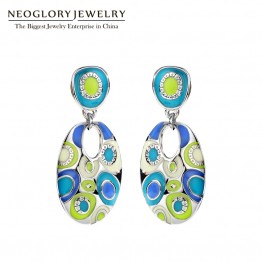 Neoglory Enamel Colorful Ethnic Bohemian Chandelier Long Round Earrings for Women Fashion Big India Jewelry Vintage 2017 ENA1