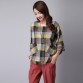 New 2016 Spring Fashion Roune Collar Classic Case Grain Cotton Linen Hitting Scene Loose Long-sleeved Shirt Women Clothing 154D