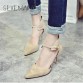 New 2017 Concise Sexy Nude Suede High Heels Sandals Women Sequined Ankle Strap Summer Dress Shoes Sandals32800510519