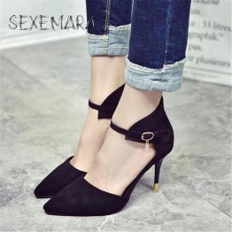New 2017 Concise Sexy Nude Suede High Heels Sandals Women Sequined Ankle Strap Summer Dress Shoes Sandals