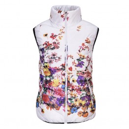 New 2017 Fashion Winter Vest Women Cotton Down O-Neck Printed Flowers Women Jacket Vest Coat Plus size 5XL Female Casual Outwear