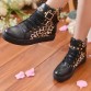 New 2017 High top Walking Shoes Women Fashion Rivets Canvas Shoes Women's Casual Shoes Leopard Flowers Brand Vintage Black Shoes