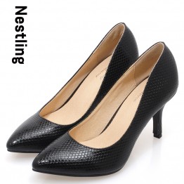 New 2017 Scales pointed toe OL women pumps Genuine leather spike heels women high heels shoes woman Size 34-41 