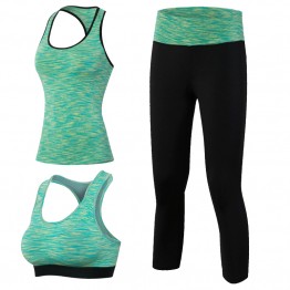 New 3pcs Sport Fitness Suit Women Yoga Sets Sleeveless Shirt Leggings Fitness Gym Running Sport Tights Vest and Pants Yoga set