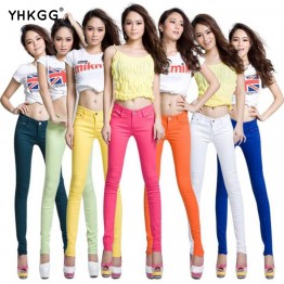New Autumn Fashion Pencil Jeans Woman Candy Colored Mid Waist Full Length Zipper Slim Fit Skinny Women Pants