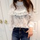 New Fashion 2017 Spring Noble Women Hollow Lace Blouse Shirt Long-sleeve Ruffles Shirt Female Women Tops Blusa De Renda32778070678