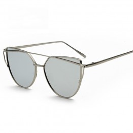 New Fashion Cat Eye Sunglasses Women Brand Designer Twin-Beam Mirror Lens Sun Glasses Rose Gold Metal UV400 Lentes de sol Hombre