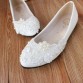New Fashion White Lace Pearl Women Wedding Shoes Pointed Toes Pearls Bandage Bridal Shoes Big Size Party Pumps White Lace Shoes