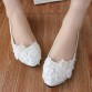 New Fashion White Lace Pearl Women Wedding Shoes Pointed Toes Pearls Bandage Bridal Shoes Big Size Party Pumps White Lace Shoes