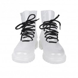 New Fashion Women Flat Transparent Clear Rubber Rain Boots Lace Up Ankle Boots Women Footwear Fashion Girls Boots For Female